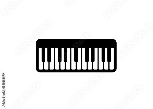 Piano keyboard icon vector in black color with white background. Musical instrument.
