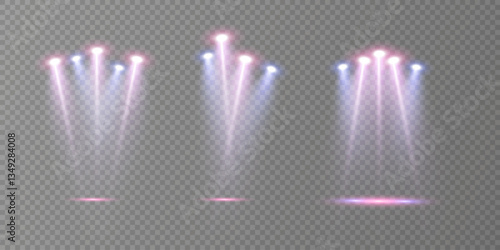 Stage lighting with LED strobes. Laser light show. Empty stage before the performance. Spotlights on a dark background.