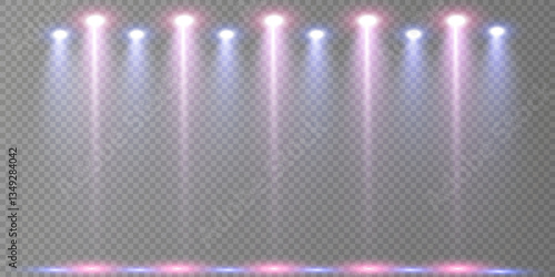 Stage lighting with LED strobes. Laser light show. Empty stage before the performance. Spotlights on a dark background.