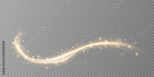 Glowing golden magic light effect. Vector graphics of neon lines motion. Abstract light lines of movement and speed.
