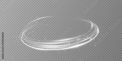 Glowing white spiral. Speed ​​abstract lines effect. Rotating shiny rings. Glowing circular lines. Glowing ring trail. Vector.