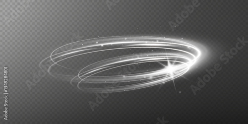 Glowing white spiral. Speed ​​abstract lines effect. Rotating shiny rings. Glowing circular lines. Glowing ring trail. Vector.