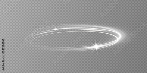 Glowing white spiral. Speed ​​abstract lines effect. Rotating shiny rings. Glowing circular lines. Glowing ring trail. Vector.