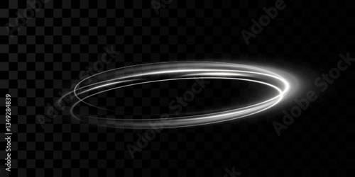 Glowing white spiral. Speed ​​abstract lines effect. Rotating shiny rings. Glowing circular lines. Glowing ring trail. Vector.