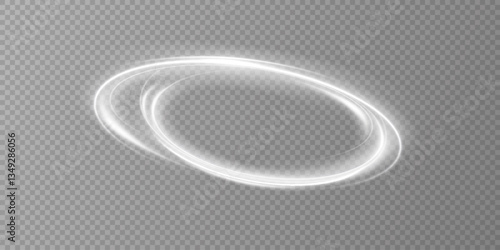 Glowing white spiral. Speed ​​abstract lines effect. Rotating shiny rings. Glowing circular lines. Glowing ring trail. Vector.