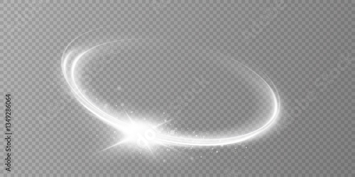Glowing white spiral. Speed ​​abstract lines effect. Rotating shiny rings. Glowing circular lines. Glowing ring trail. Vector.