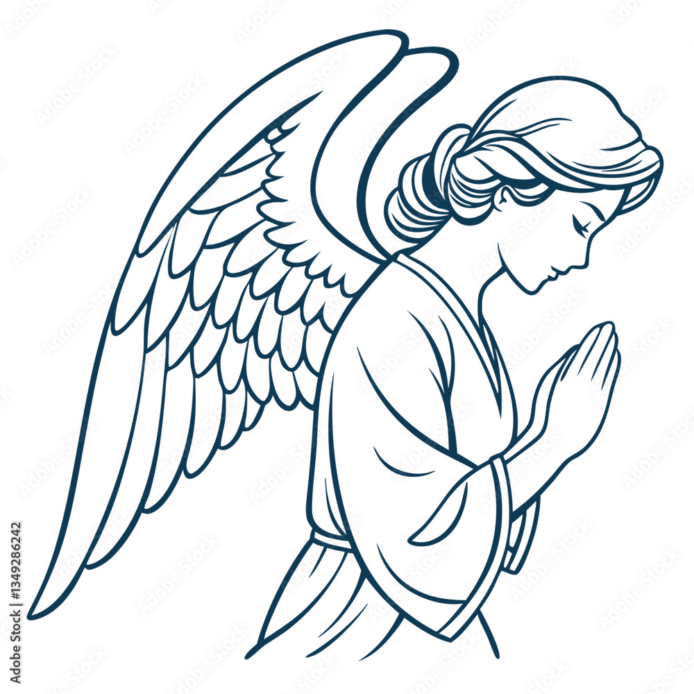 Praying angel line art for sympathy cards, religious publications, memorial designs and spiritual awareness projects
Praying angel line art for sympathy cards, religious publications, memorial designs and spiritual awareness projects