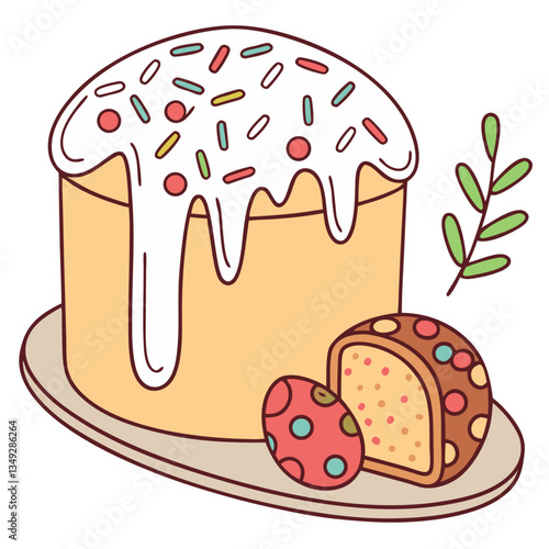 Easter Kulich Illustration for Holiday Cards, Recipe Collections, and Festive Projects

