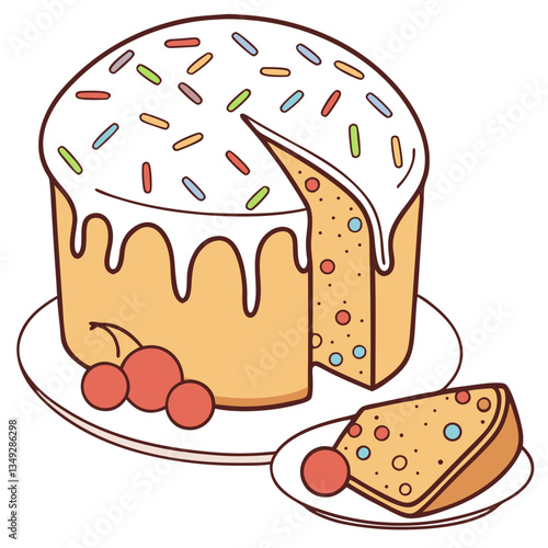 Easter Cake Illustration for Holiday Greetings, Recipe Books, and Festive Designs

