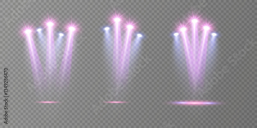 Stage lighting with LED strobes. Laser light show. Empty stage before the performance. Spotlights on a dark background.