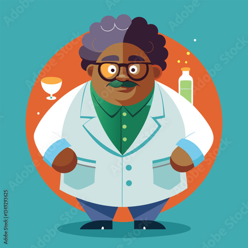Optimistic male scientist character bringing innovative research and analytical thinking to life with vibrant energy