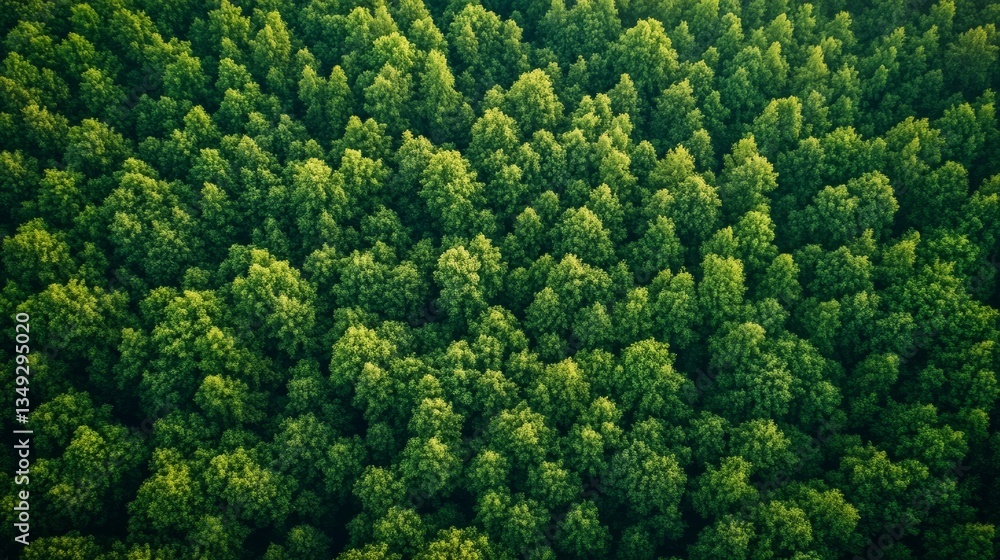 Fototapeta premium A breathtaking aerial shot of a vast green forest, highlighting its role in carbon capture and net-zero sustainability. Nature as a powerful CO2 absorber