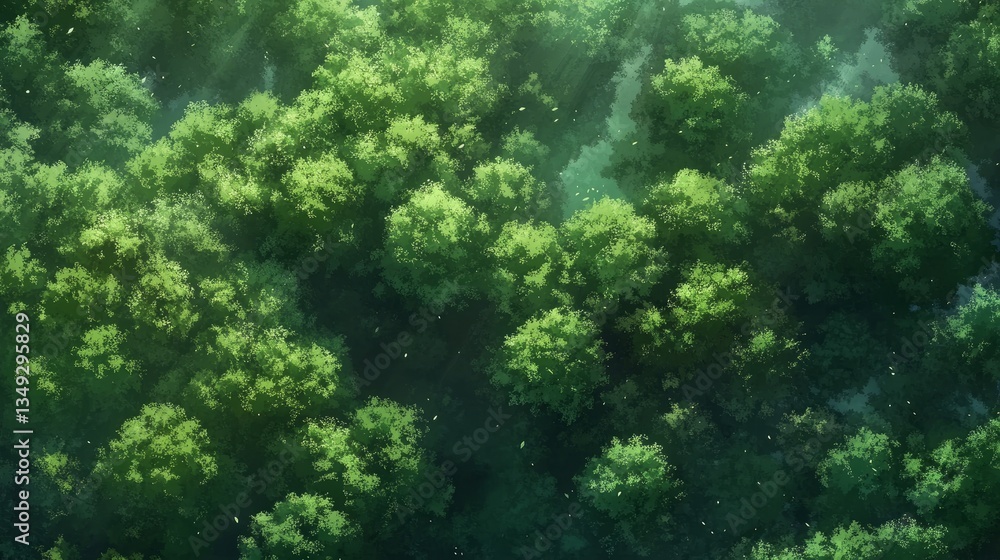 A drone-shot aerial view of a green forest. The dense canopy symbolizes carbon neutrality, net-zero emissions, and sustainable environmental practices. A drone-shot aerial view of a green forest. The dense canopy symbolizes carbon neutrality, net-zero emissions, and sustainable environmental practices.