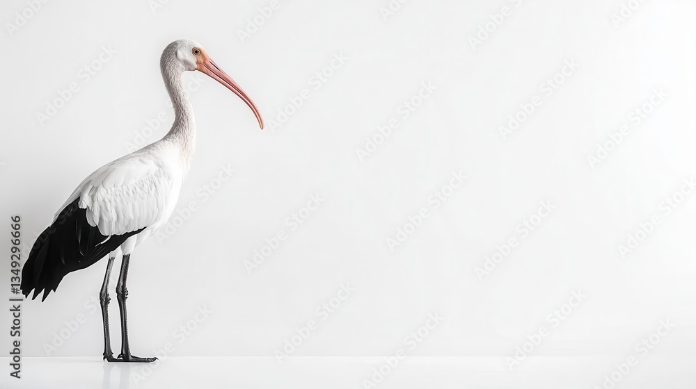 Obraz premium Realistic Bald Ibis standing with its long curved beak visible, unique and rare, filmed on a green screen for compositing