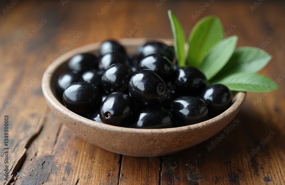 Black olives in ceramic bowl on wooden table. Rustic style, healthy Mediterranean food ingredient. Raw vegetable with green leaves, cooking receipe, Italian cuisine. Black olives in ceramic bowl on wooden table. Rustic style, healthy Mediterranean food ingredient. Raw vegetable with green leaves, cooking receipe, Italian cuisine.