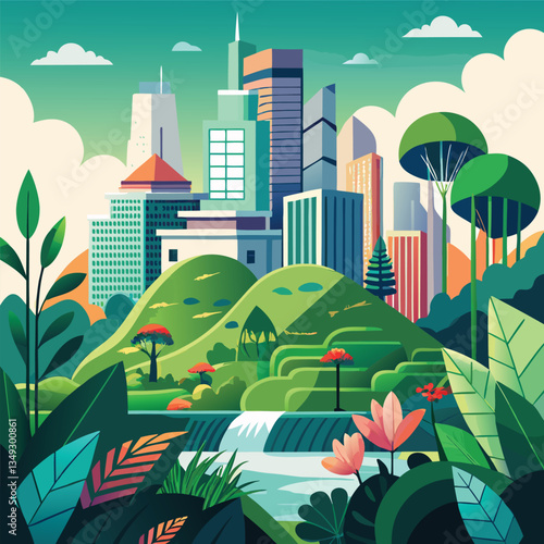 Urban Green Oasis Harmonious Cityscape Blend with Vibrant Nature 