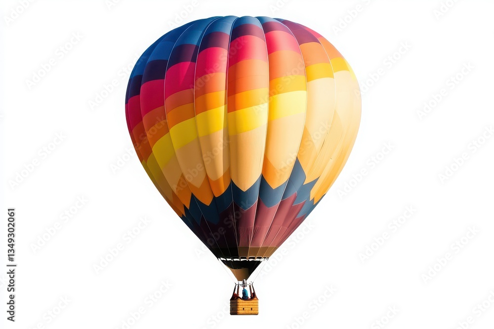 Fototapeta premium Isolated colorful hot air balloon with basket against a clean white background