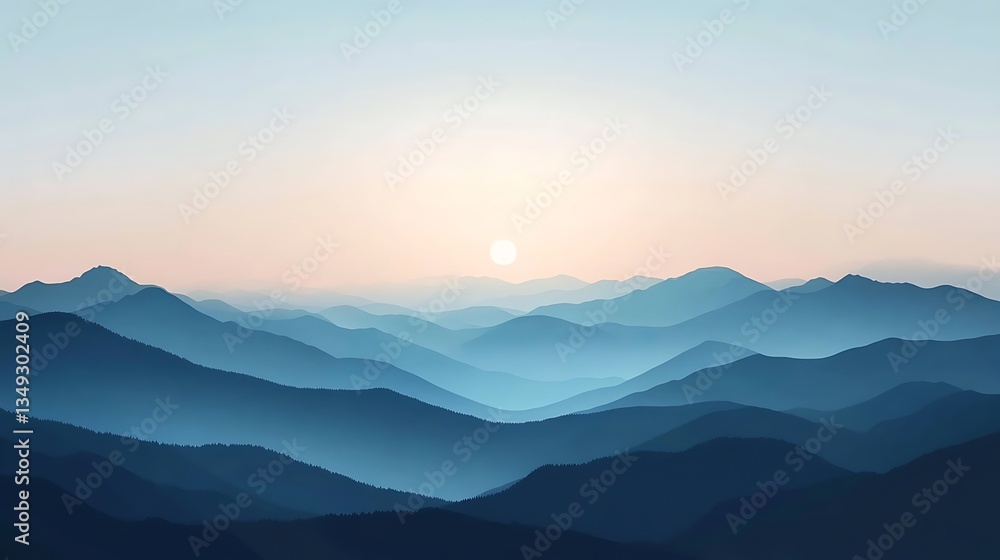 Obraz premium Serene Sunset Over Blue Mountain Ranges