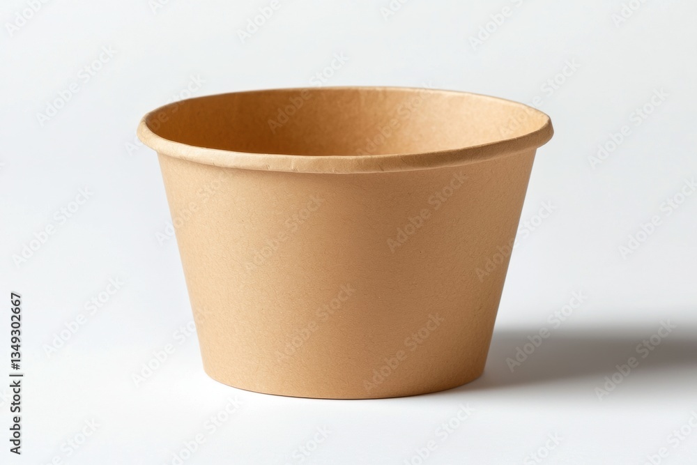 Takeaway container with food and drinks. Simple brown paper pot with a tapered design, ideal for plants or crafts. Takeaway container with food and drinks. Simple brown paper pot with a tapered design, ideal for plants or crafts.