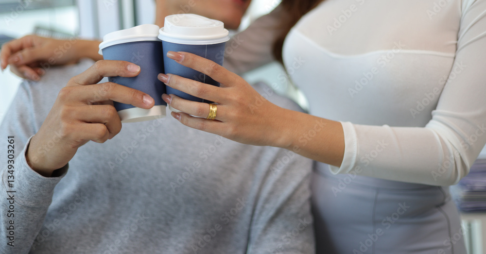 Young Asian couple drinking coffee rest at home Young Asian couple drinking coffee rest at home