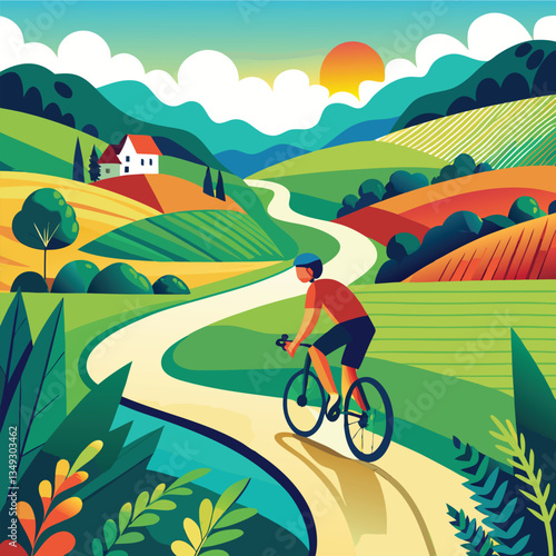 Boy riding bicycle flat vector illustration