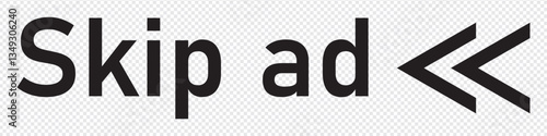 Skip ad button icon in trendy black flat style. skip advertisement icon for website design, online video player. Skip ads symbol, icon. Advertisement text isolated on transparent background. 