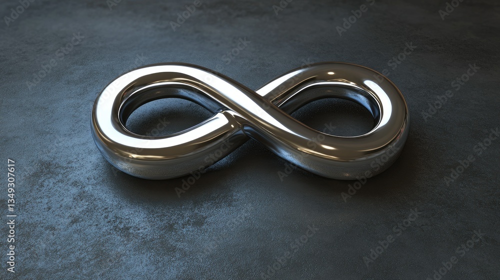 A metallic infinity symbol with a sleek, polished surface, set against a minimalistic background, representing endless connection and timeless elegance. A metallic infinity symbol with a sleek, polished surface, set against a minimalistic background, representing endless connection and timeless elegance.