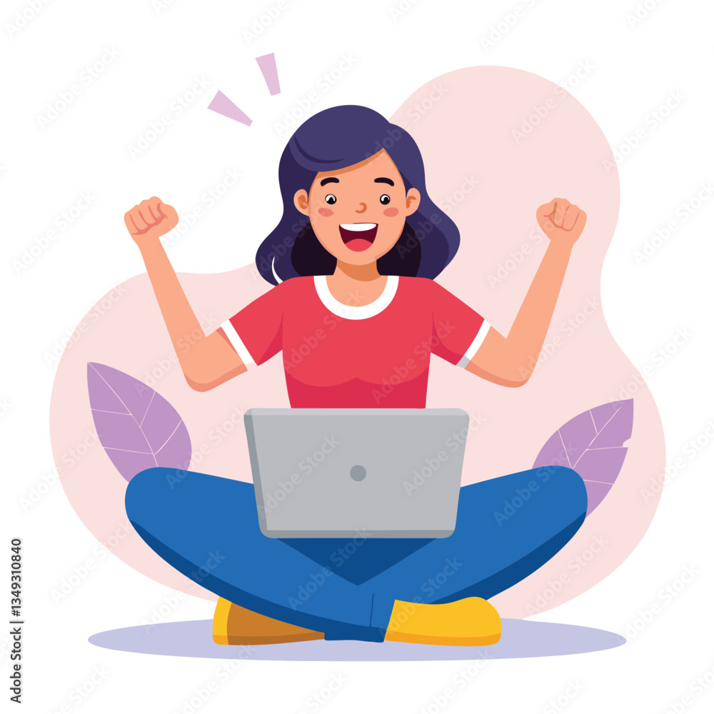 Girl sitting and using a laptop vector illustration Girl sitting and using a laptop vector illustration