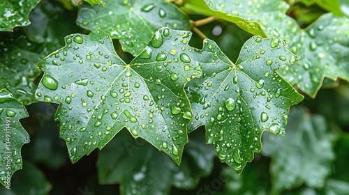 Green Leaves with Water Drops Nature Photography