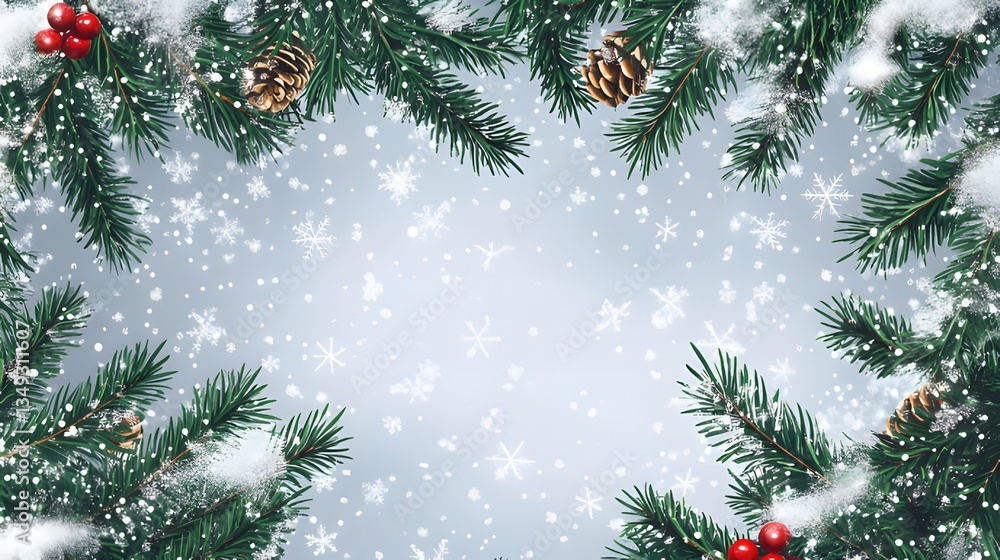 Snow-Covered Christmas Tree Branches Backdrop Snow-Covered Christmas Tree Branches Backdrop
