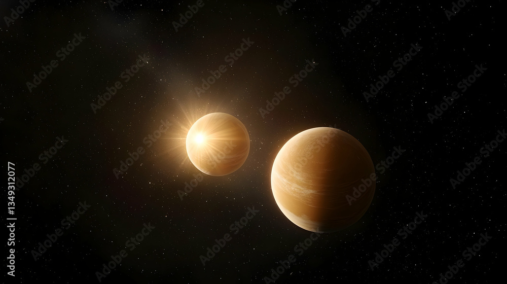 Two Glowing Planets In Space Two Glowing Planets In Space
