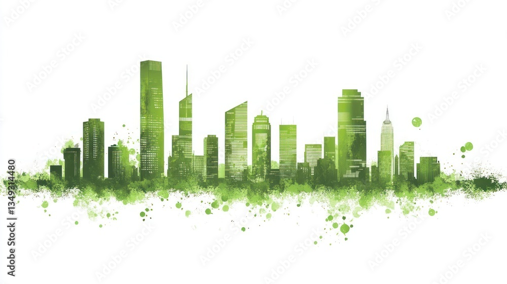 Abstract Green Watercolor Cityscape Abstract Green Watercolor Cityscape