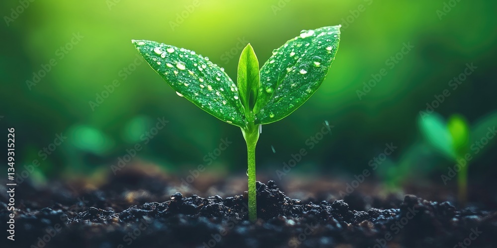 Fresh green seedling emerging from rich soil Fresh green seedling emerging from rich soil