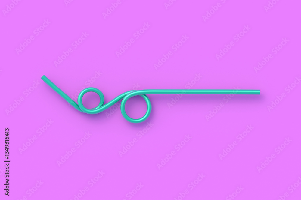 Plastic curved drinking straw on pink background. Plastic tube for beverage. Top view. 3d render Plastic curved drinking straw on pink background. Plastic tube for beverage. Top view. 3d render