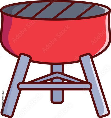 Red Barbeque Grill Vector Illustration Icon. Flat Cartoon Style
