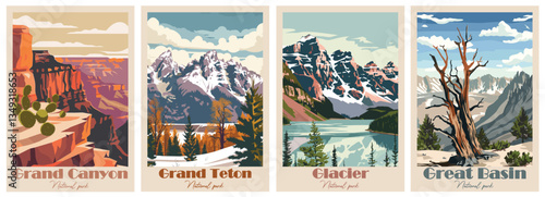Collection Vintage National Park Posters National Park Art Prints, Nature Wall Art, and Mountain Print Travel Wall Art Living Room Bedroom Bathroom Decor.