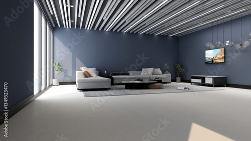 Modern office lounge room with minimalist design interior for wall logo mockup