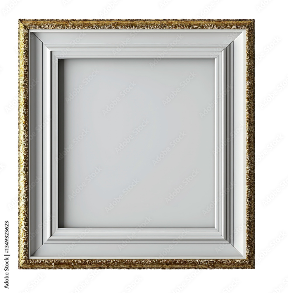 Golden Glimpse: A detailed view of an empty vintage gold frame on display, ready for a picture or artwork Golden Glimpse: A detailed view of an empty vintage gold frame on display, ready for a picture or artwork