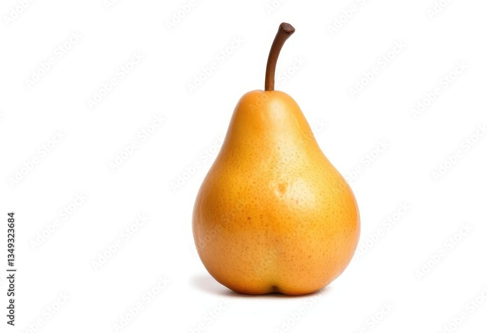 A single ripe, juicy pear isolated on a pure white background, backdrop, wallpaper