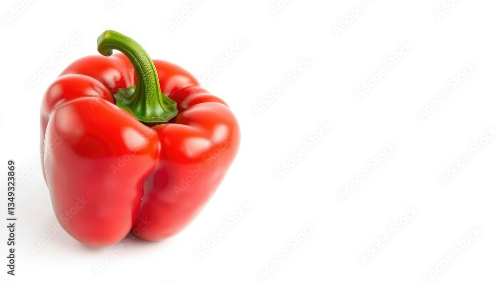 A single vibrant red bell pepper, glossy and smooth, isolated against a pure white backdrop, healthy, agriculture A single vibrant red bell pepper, glossy and smooth, isolated against a pure white backdrop, healthy, agriculture