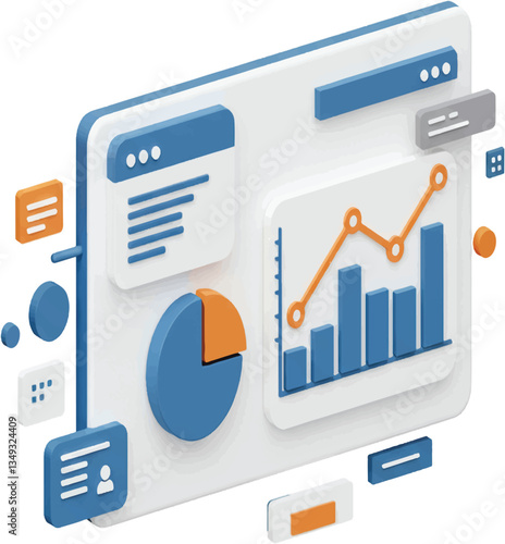 3D Isometric Data Analytics Dashboard Charts Graphs Business Growth