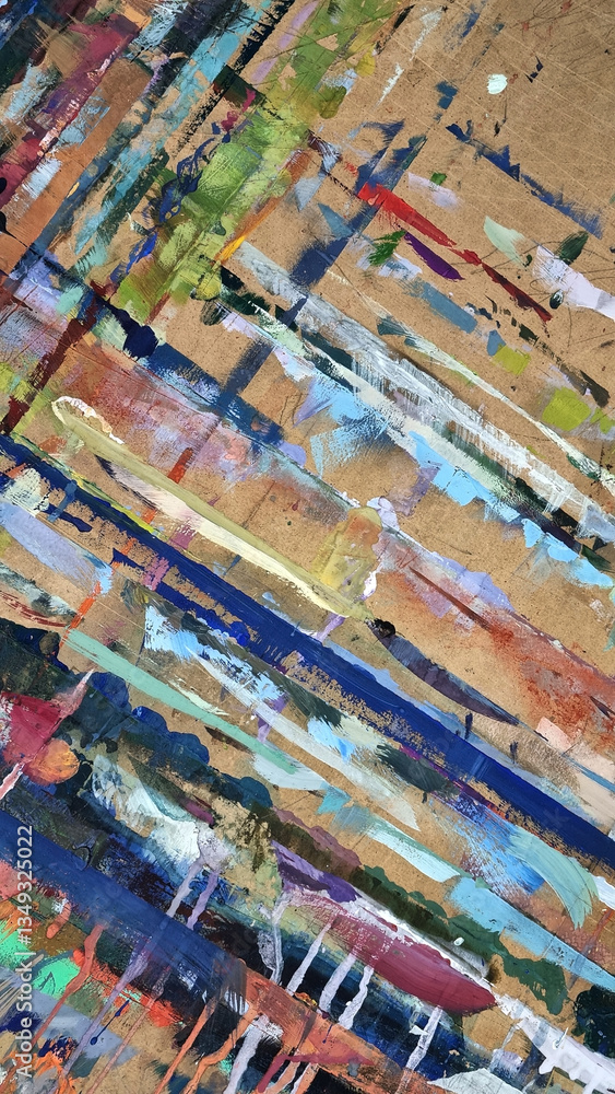 Abstract painting on craft wood paper with brushstrokes of different colors. Illustration for background Abstract painting on craft wood paper with brushstrokes of different colors. Illustration for background
