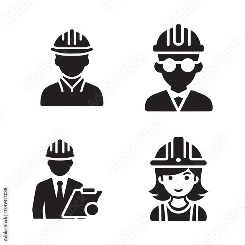 set collection construction builders engineers worker icon