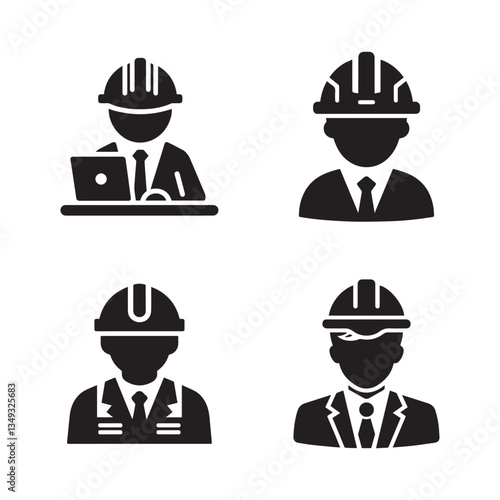 set collection construction builders engineers worker icon