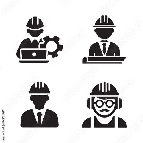 set collection construction builders engineers worker icon