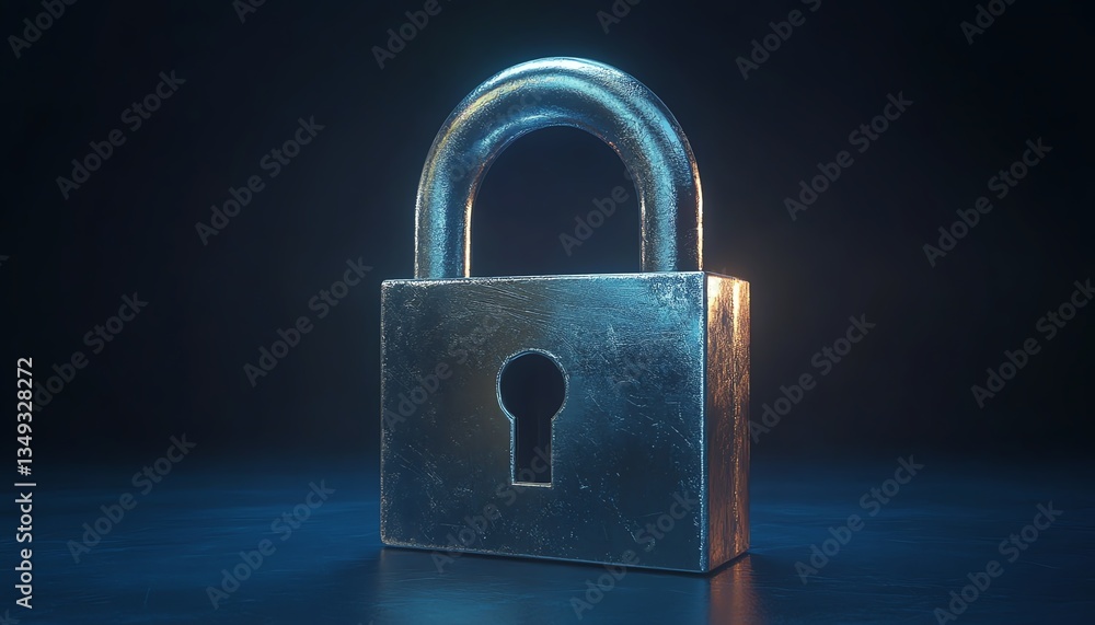 Fototapeta premium Metal padlock on dark background