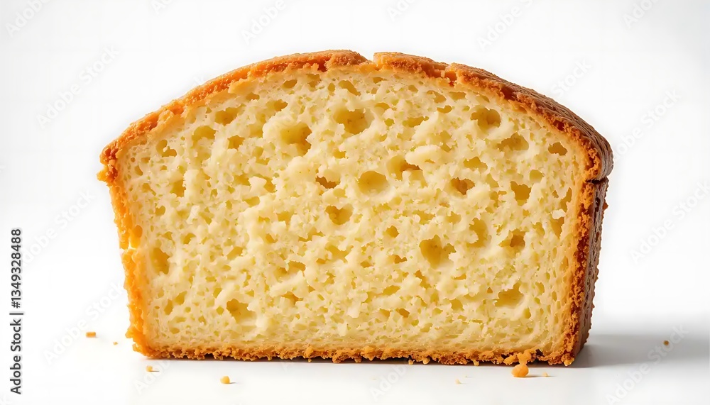 Golden Pound Cake Slice Close-up Food Photography on White Background Golden Pound Cake Slice Close-up Food Photography on White Background