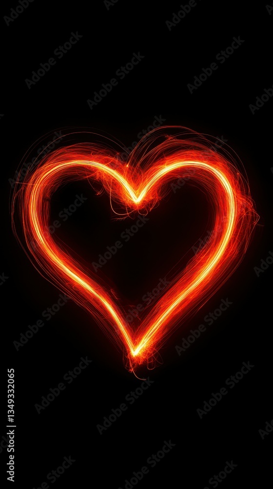 Vibrant heart shape created with glowing orange light against a dark background Vibrant heart shape created with glowing orange light against a dark background
