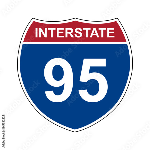 Interstate 95. Interstate highway sign. Road number. Signpost indicating route numbers in the U.S. Interstate Highway System. Even numbers run west to east. Odd numbers run north to south.