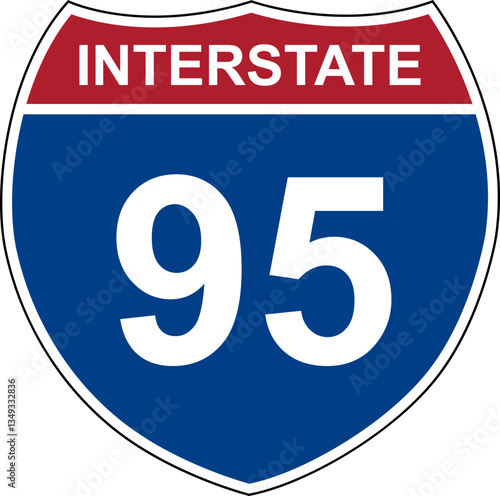 Interstate 95. Interstate highway sign. Road number. Signpost indicating route numbers in the U.S. Interstate Highway System. Even numbers run west to east. Odd numbers run north to south.